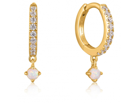 Gold Sparkle Kyoto Opal Drop Huggie Hoop Earrings