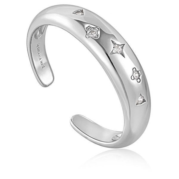 Silver Scattered Stars Adjustable Ring