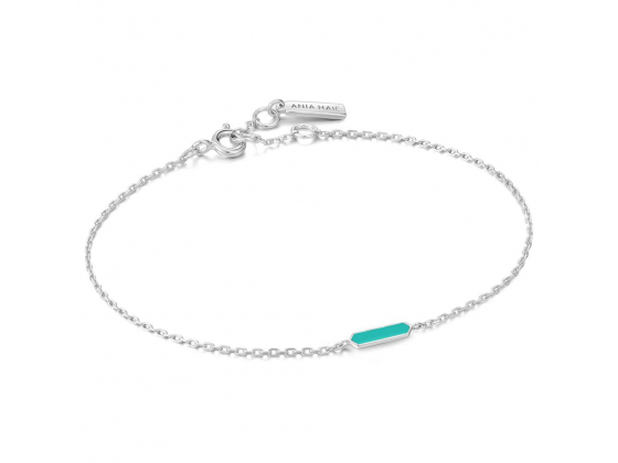 Teal Enamel Bar Silver Bracelet