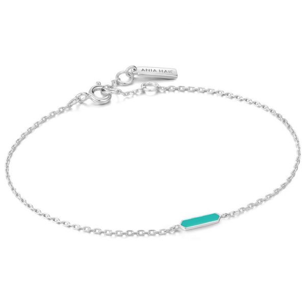 Teal Enamel Bar Silver Bracelet