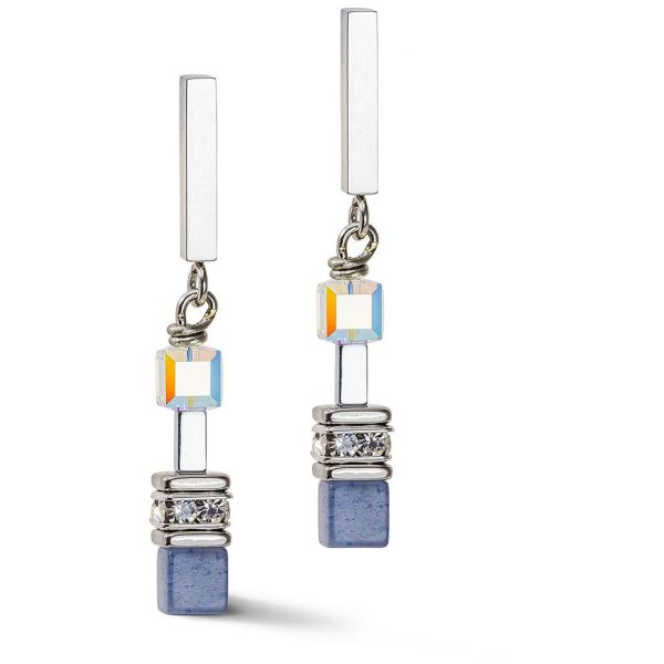 GEOCUBE Earrings Precious Fusion Chunky Chain Light Blue