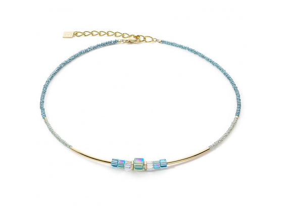 Cube Story Necklace Minimalistic Gold & Turquoise
