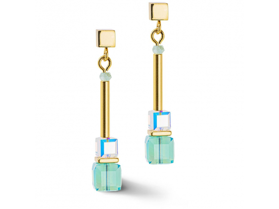 Cube Story Earrings Minimalistic Gold & Turquoise