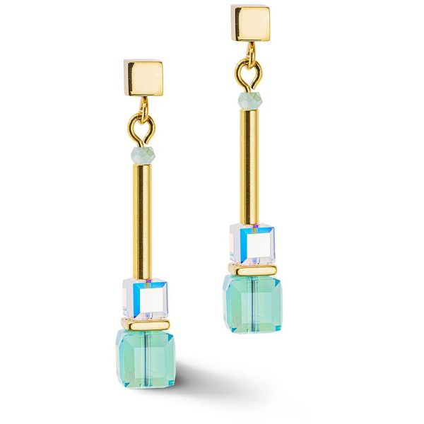 Cube Story Earrings Minimalistic Gold & Turquoise