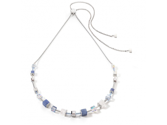GEOCUBE Necklace Precious & Slider Closure Silver & Blue