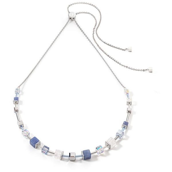GEOCUBE Necklace Precious & Slider Closure Silver & Blue