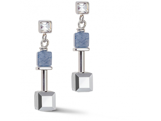 GEOCUBE Earrings Precious & Slider Closure Silver & Blue