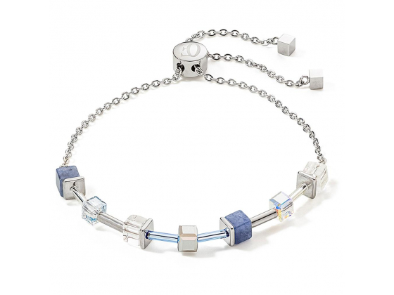 GEOCUBE Bracelet Precious & Slider Closure Silver & Blue