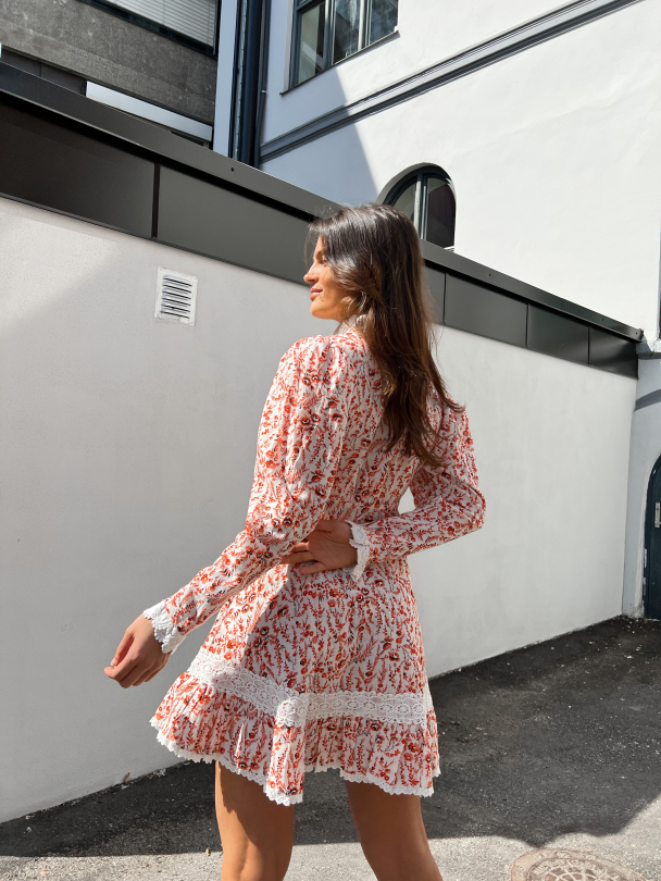 Linen Mini Dress - Red Flowers - Image 4