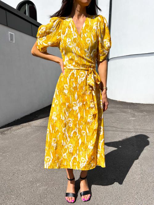 Tulipha Wrap Dress - Yellow Tullip