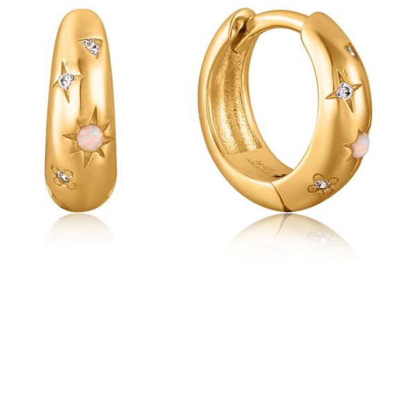 Gold Starry Kyoto Opal Huggie Hoop Earrings