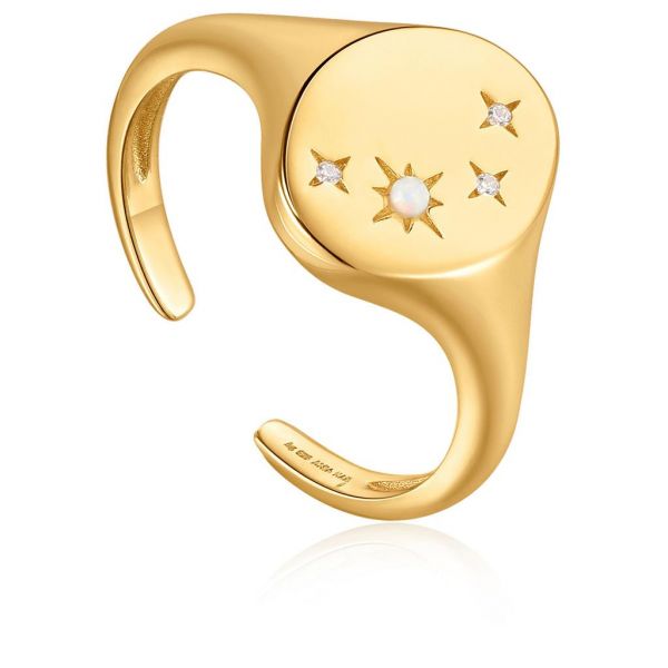 Gold Starry Kyoto Opal Adjustable Signet Ring