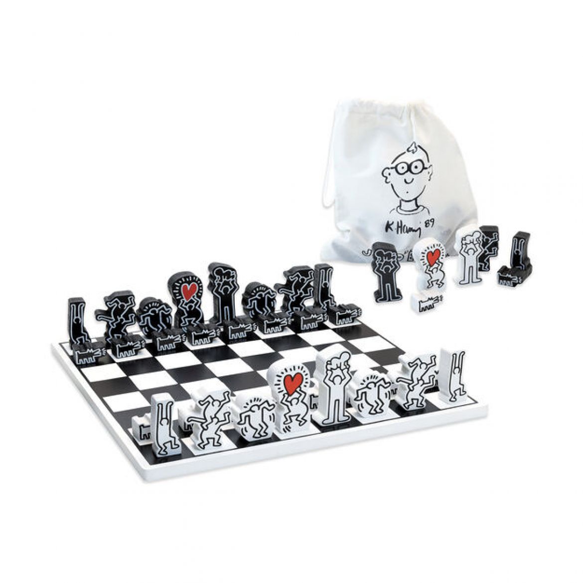 Sjakk spill  Keith Haring med lakkerte trebrikker