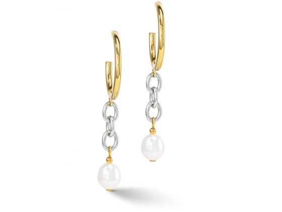 Earrings Y & Oval Freshwater Pearls with O-ring Bicolor