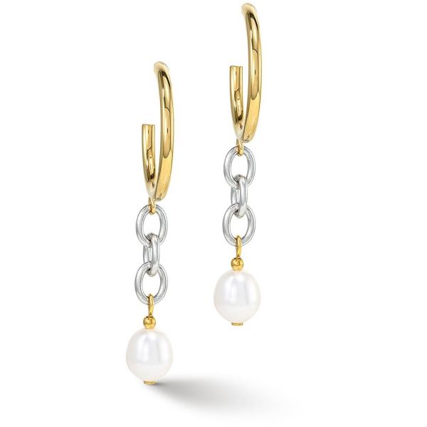 Earrings Y & Oval Freshwater Pearls with O-ring Bicolor