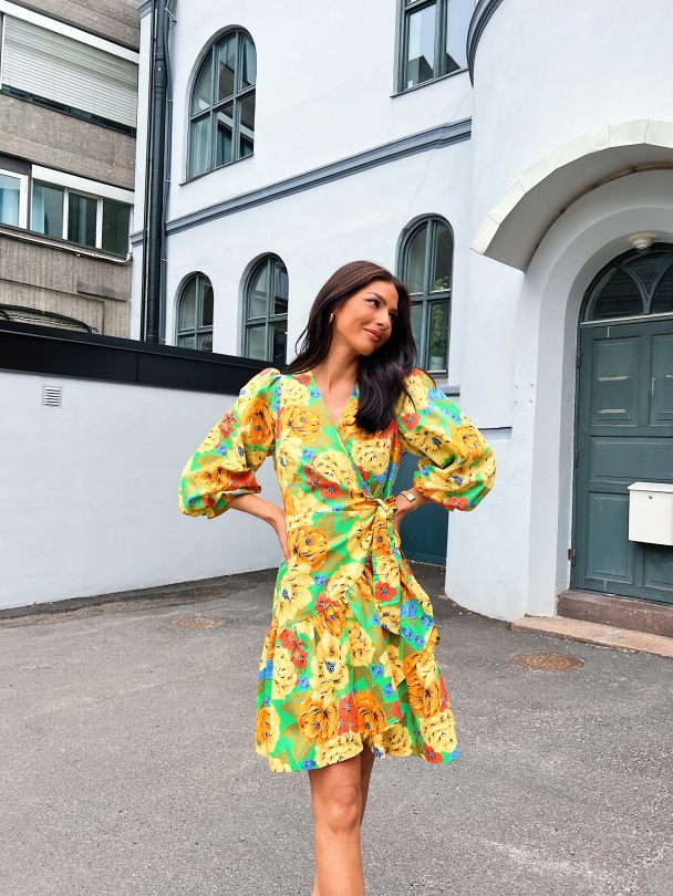Street 3/4 Wrap Dress - Irish Green Street Print  - Image 3