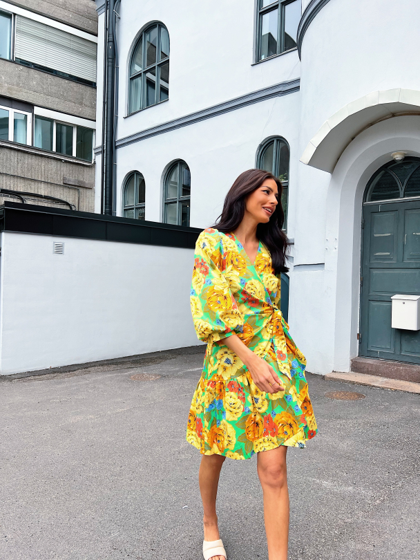 Street 3/4 Wrap Dress - Irish Green Street Print  - Image 4