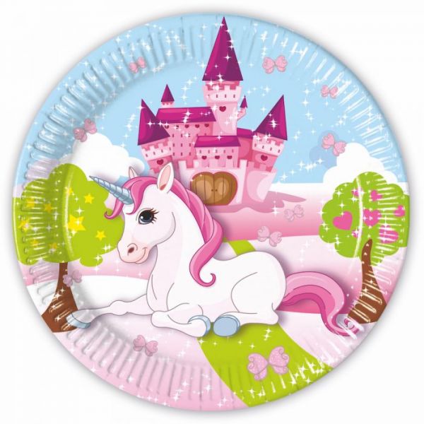 Papptallerken ENHJØRNING SLOTT, 23 cm 8 stk