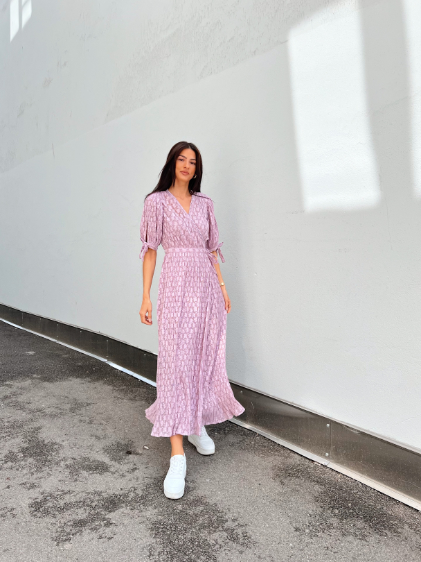 Plisse Wrap Dress - Lavender  - Image 2