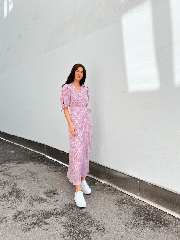 Plisse Wrap Dress - Lavender  - Image 3