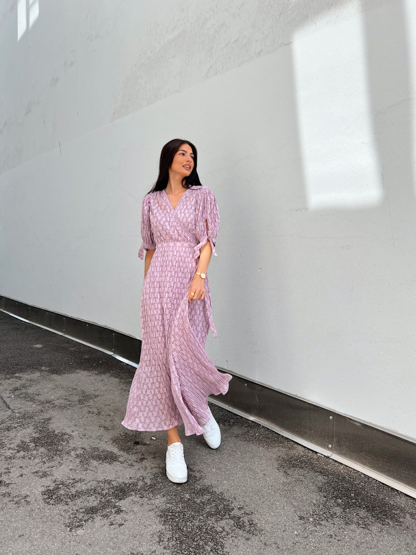 Plisse Wrap Dress - Lavender  - Image 4