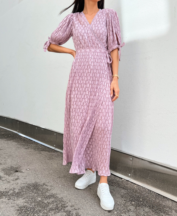 Plisse Wrap Dress - Lavender  - Image 1