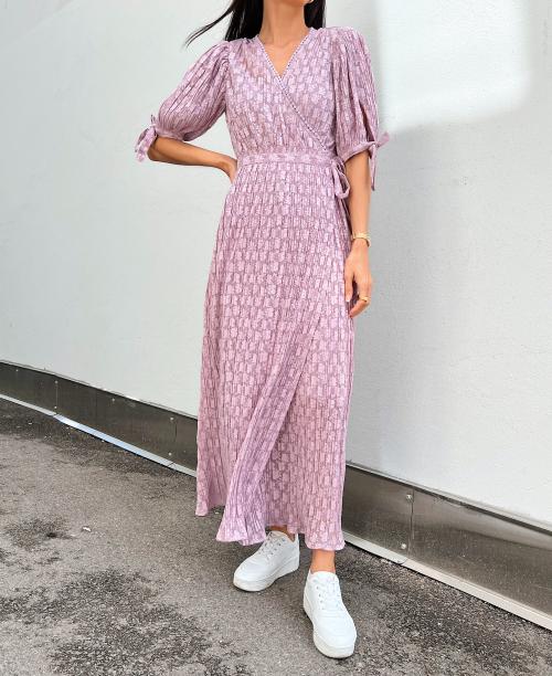 Plisse Wrap Dress - Lavender 