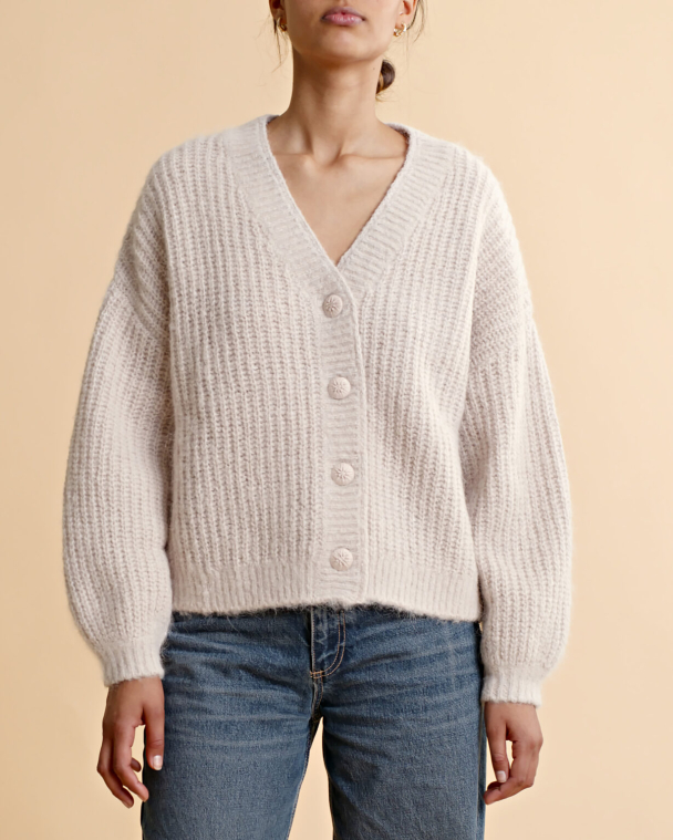 Hairy Knit Cardigan - Pale  - Image 2