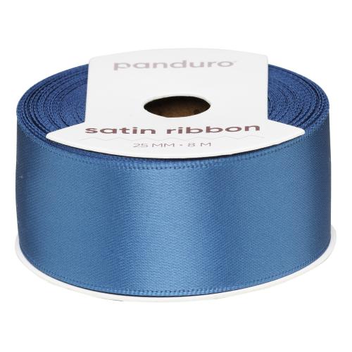 Denimblått satengbånd – 25 mm bredt og 8 meter langt