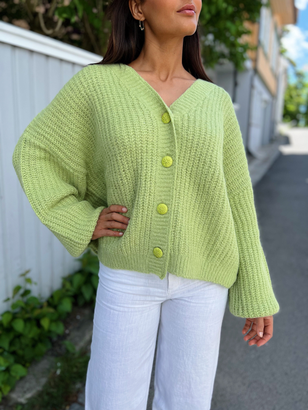 Hairy Knit Cardigan - Pastel Green - Image 1