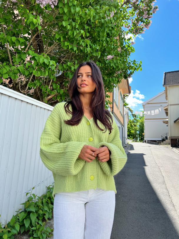 Hairy Knit Cardigan - Pastel Green - Image 2