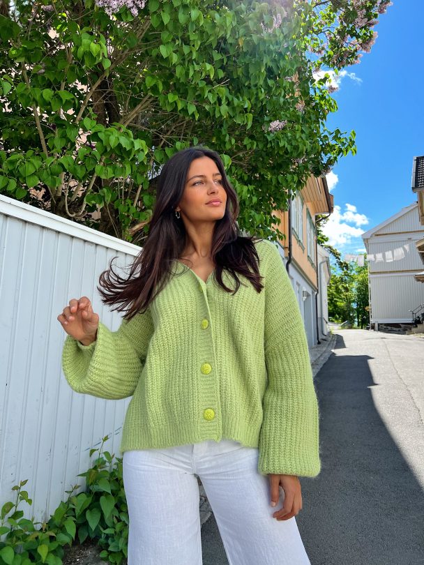 Hairy Knit Cardigan - Pastel Green - Image 3