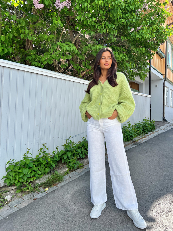 Hairy Knit Cardigan - Pastel Green - Image 4