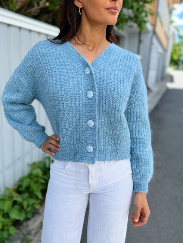 Hairy Knit Cardigan - Dusty blue - Image 1