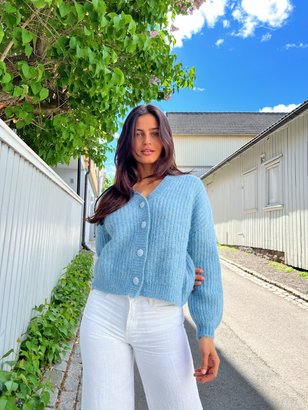 Hairy Knit Cardigan - Dusty blue - Image 2