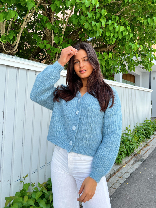Hairy Knit Cardigan - Dusty blue - Image 3