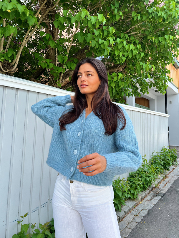 Hairy Knit Cardigan - Dusty blue - Image 4