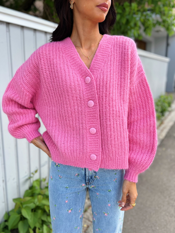 Hairy Knit Cardigan - Fuscia - Image 1