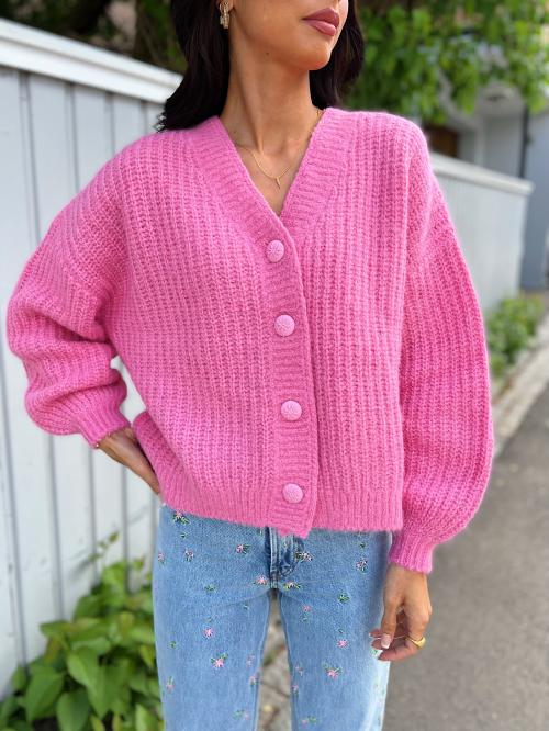 Hairy Knit Cardigan - Fuscia