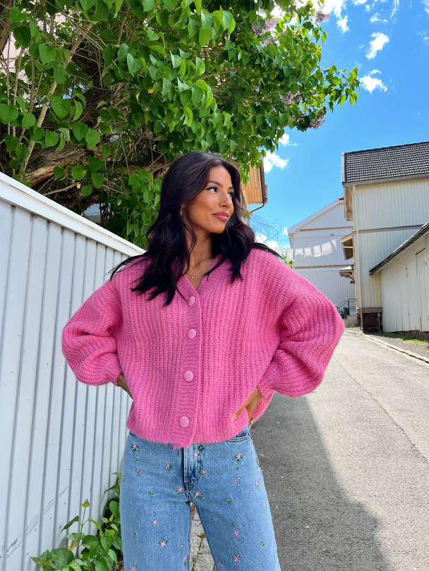 Hairy Knit Cardigan - Fuscia - Image 3