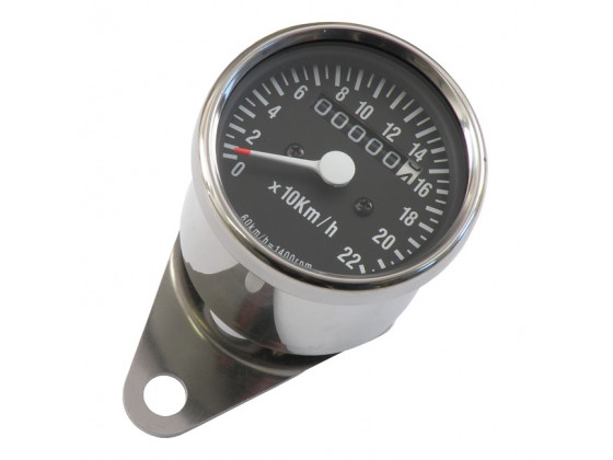 MINI SPEEDOMETER, 1:1 KMH CHROME WITH BLACK FACE PLATE