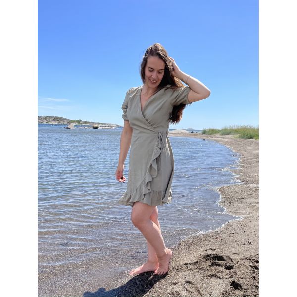 Linen wrap dress - Oliven