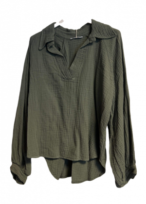 Skjorte i krepp bomull, armygrønn