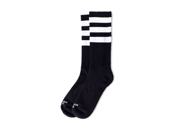 AMERICAN SOCKS MID HIGH BACK IN BLACK II, TRIPLE WHITE STRIP