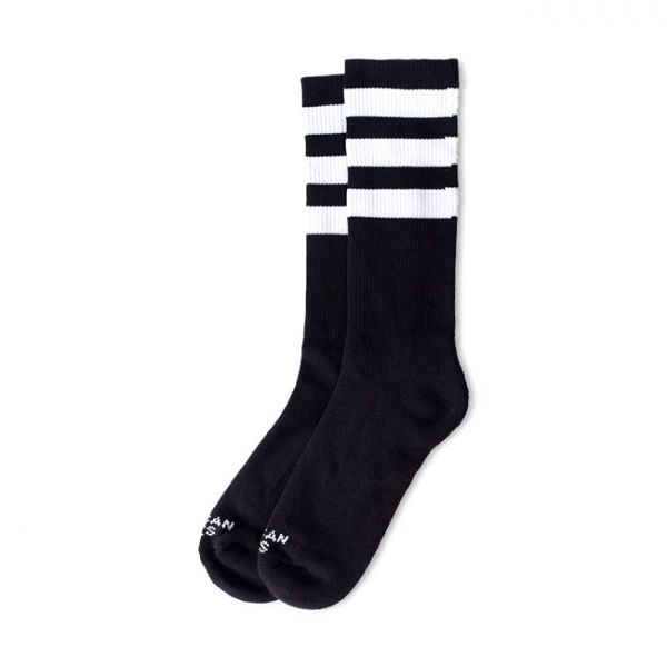 AMERICAN SOCKS MID HIGH BACK IN BLACK II, TRIPLE WHITE STRIP