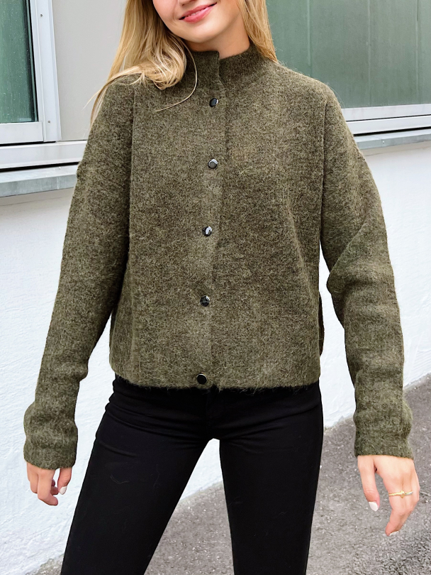 Alpha short cardigan - Dark Olive Melan - Image 1