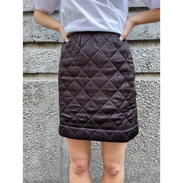 Quilted Satin Skirt - Black 