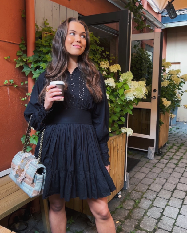 Cotton Slub Mini Dress - Black - Image 2