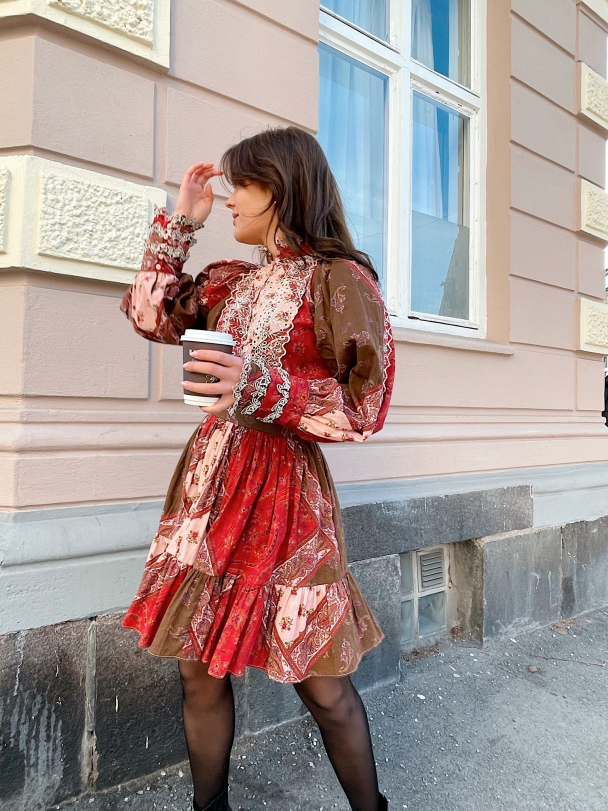 Cotton Slub Mini Dress - Patchwork  - Image 4