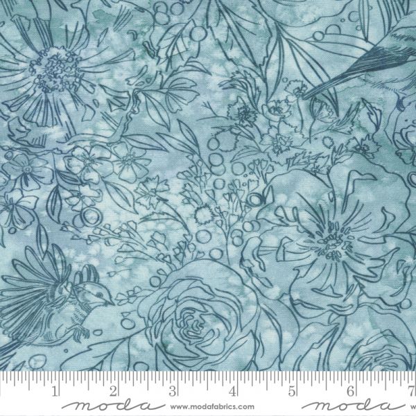 Chickadee teal floral